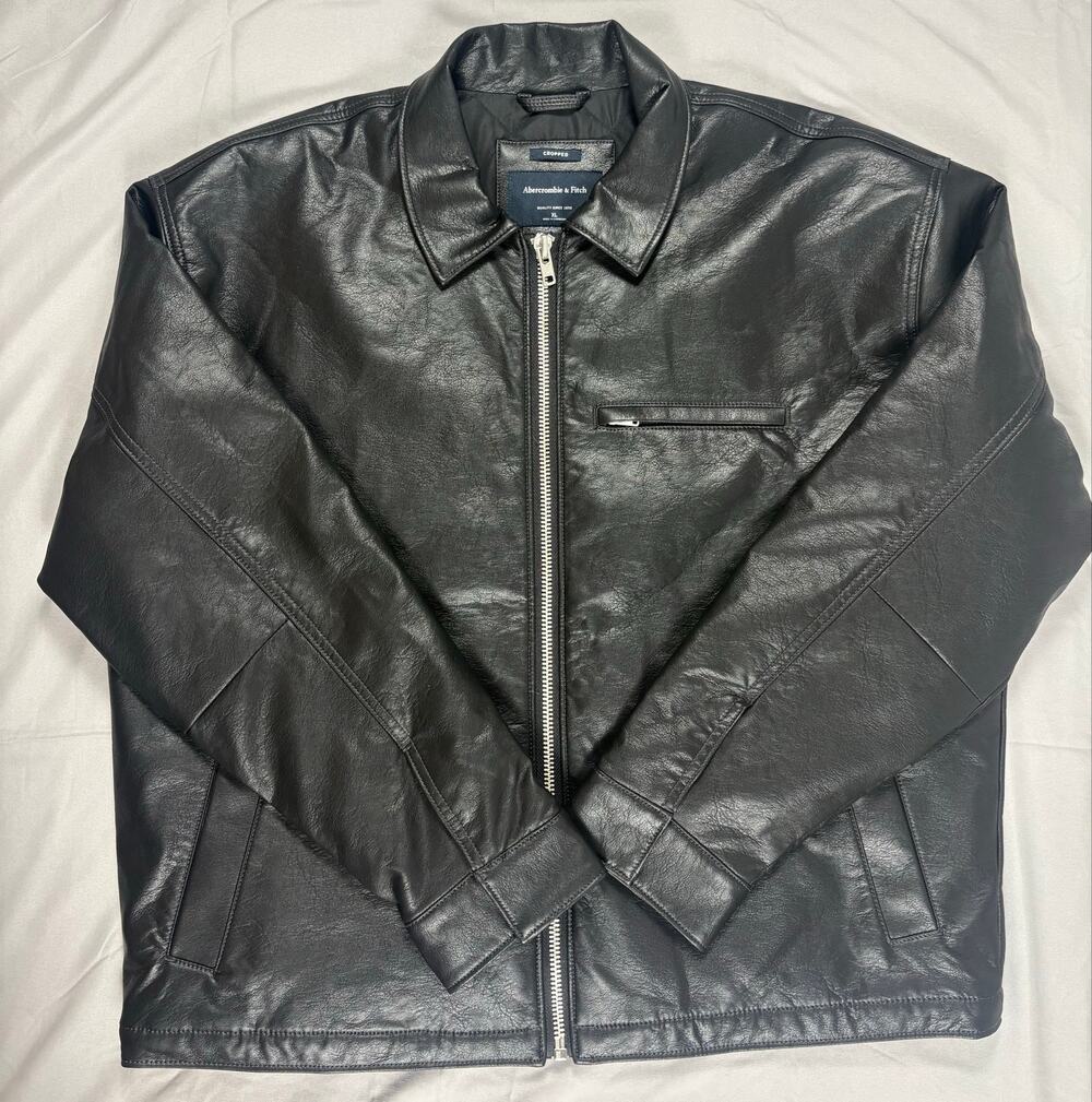 Abercrombie & Fitch Vegan Leather Zip Trucker Jacket - Black XL (NWT)